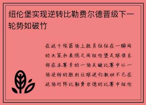 纽伦堡实现逆转比勒费尔德晋级下一轮势如破竹